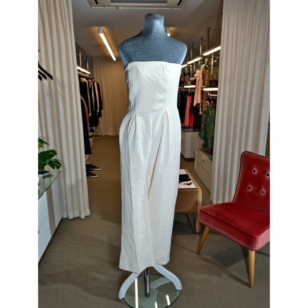 monteau Los Angeles Beige Strapless Smocked Jumpsuit Women's M Elastic Back
